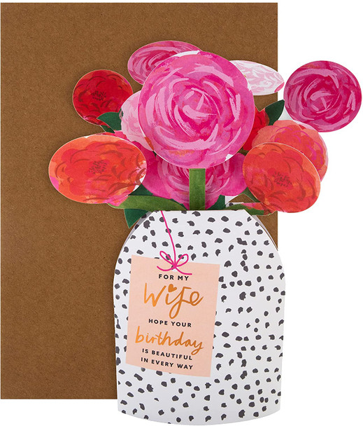 Vase of Flowers Design 3D Birthday Card for Wife
