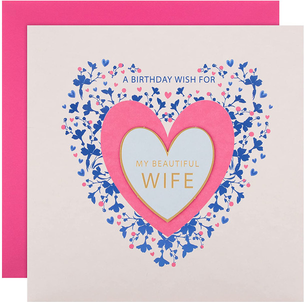 Contemporary Love Heart Design Large Birthday Card for Wife