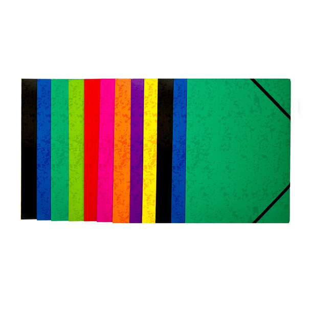 Pack of 120 A4 Assorted Colour Card 3 Flap Folders with Elastic Closure