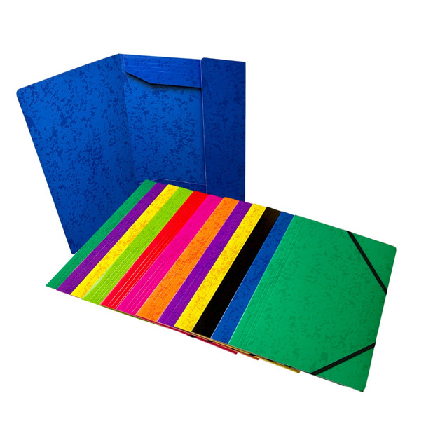 Pack of 120 A4 Assorted Colour Card 3 Flap Folders with Elastic Closure