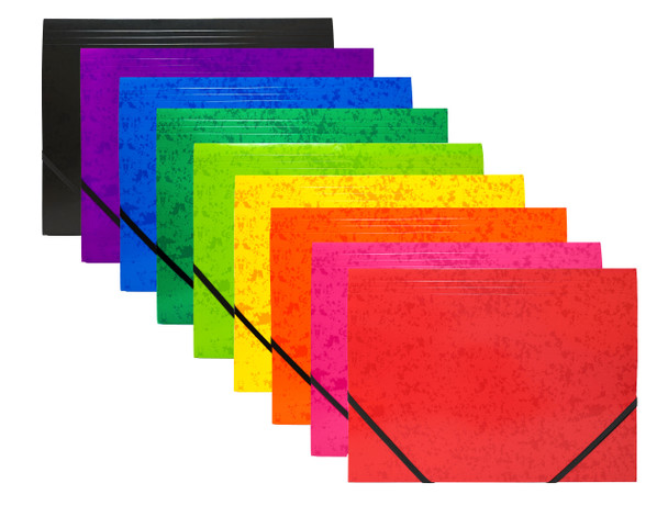 Pack of 120 A4 Assorted Colour Card 3 Flap Folders with Elastic Closure