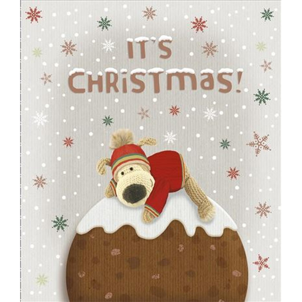 Boofle Laying on Xmas Pudding Design Christmas Card