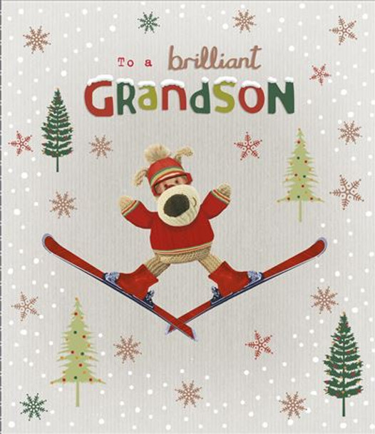 To a Brilliant Grandson Boofle on Skiing Design Christmas Card