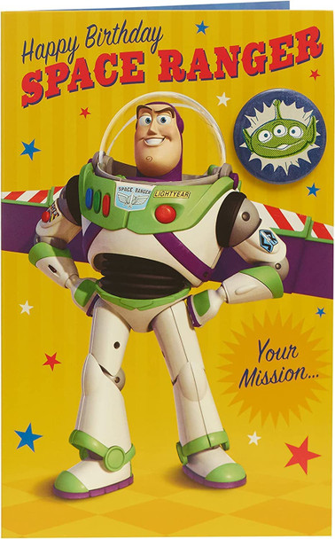 Disney Toy Story Buzz LightYr Pixar Birthday Card with Badge