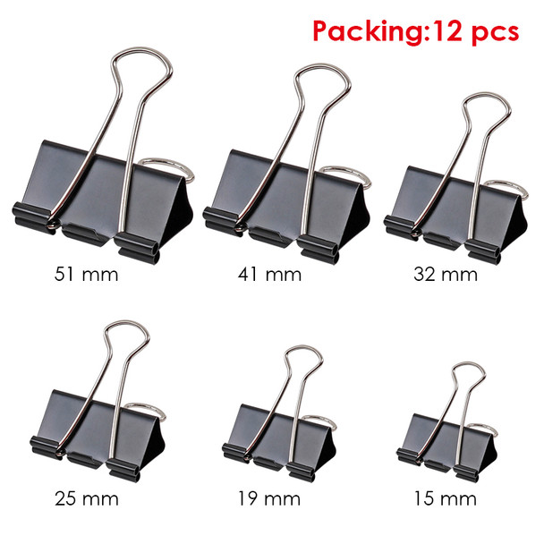 Pack of 12 Black 51mm Foldback Binder Clips