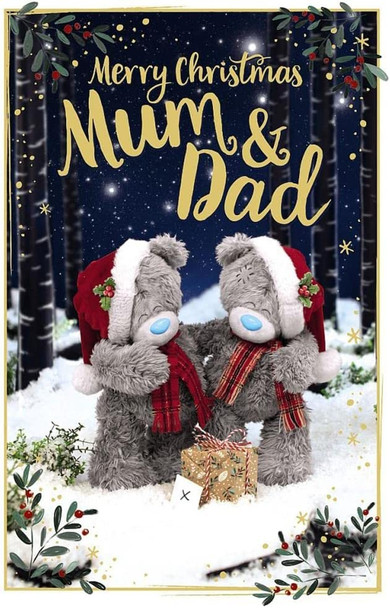 Bears Wearing Scarves 3D Holographic Mum And Dad Christmas Card