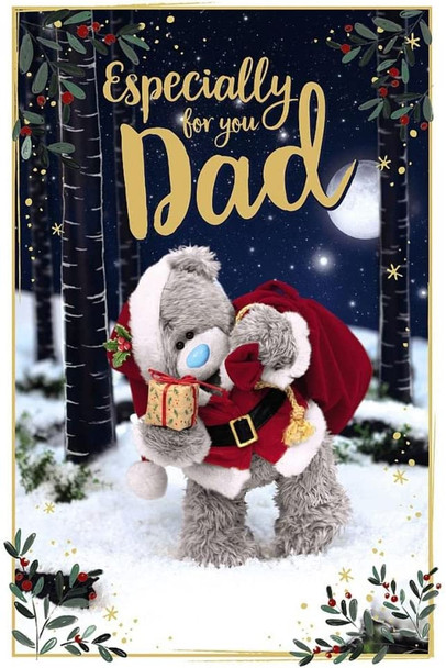 Bear With Sack And Present 3D Holographic Dad Christmas Card