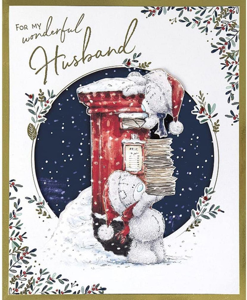 Bear Posting Letters Wonderful Husband Boxed Christmas Card