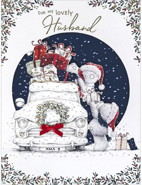 Bear Packing Car Lovely Husband Boxed Christmas Card
