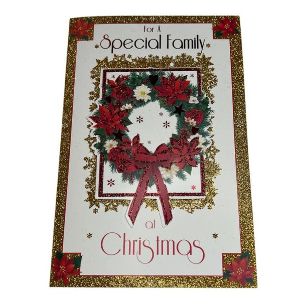 To a Special Family Poinsettia Wreath Design Christmas Card