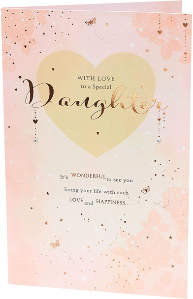 Beautiful Daughter Birthday Luxury Card with Sentimental Message Contemporary Pink Foil Design