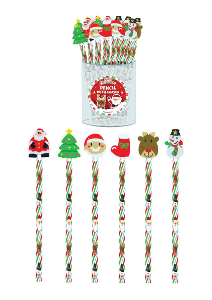 Pack of 24 Assorted Design Christmas Pencils with Eraser Pack of 24 Assorted Design Christmas Pencils with Eraser