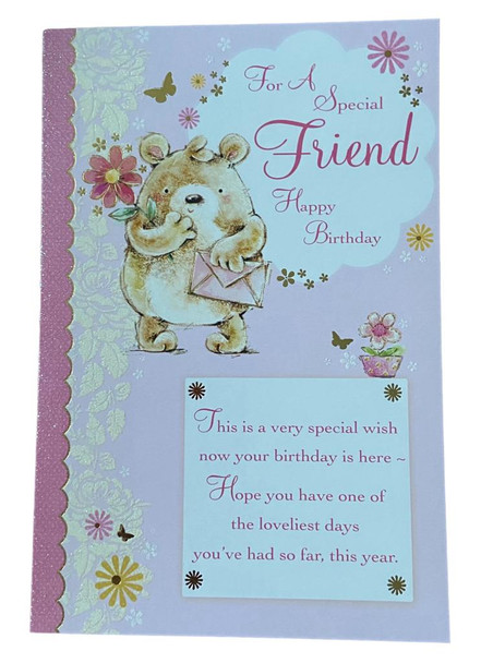 Friend Birthday Card Teddy With Flower 