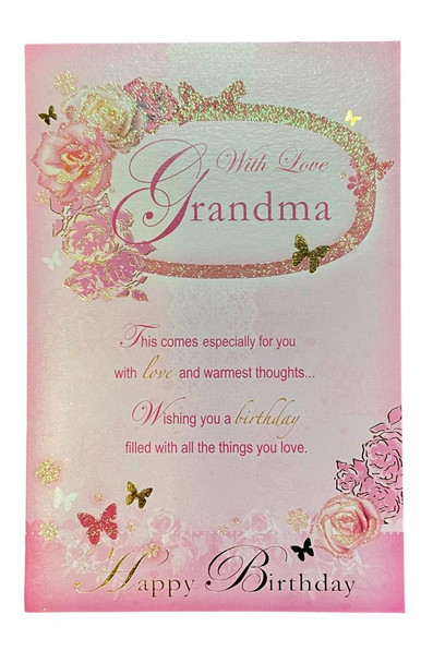 Grandma Lovely Words Birthday Card Roses with Bow