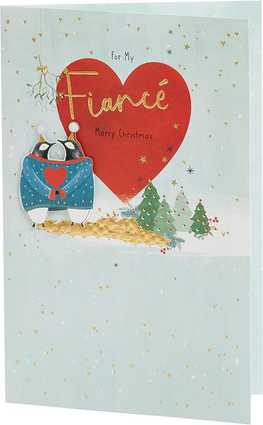 Sweet Design with Penguins Love Heart Fiancé Christmas Card