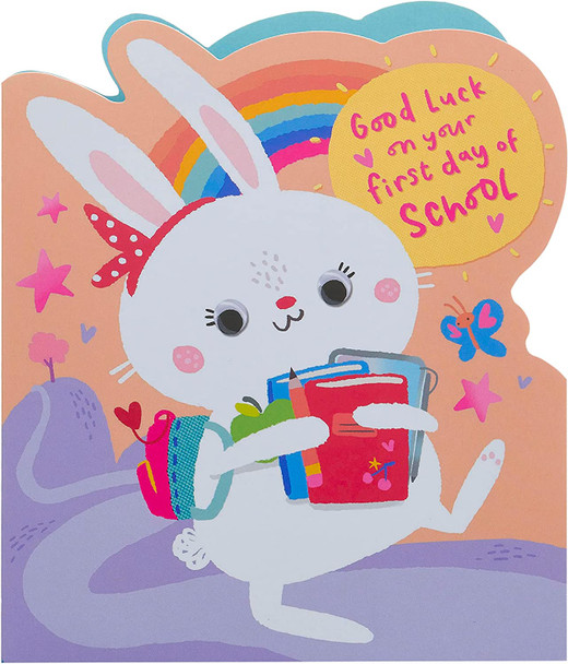 Cute Bunny Cartoon Design First Day At School Good Luck Card For Her