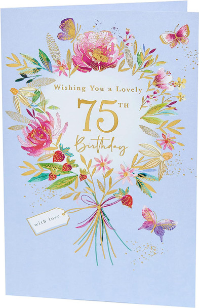 Floral Design 75th Birthday Card 