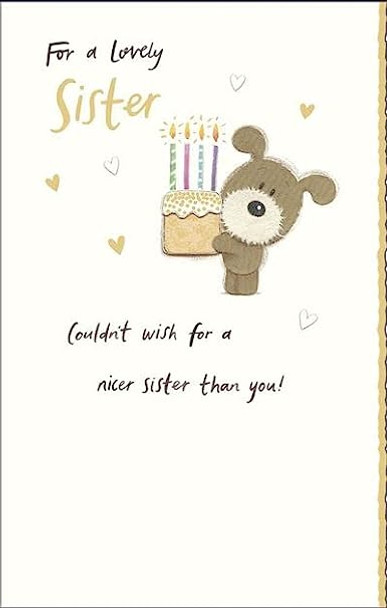 Cartoon Dog with Cake Lovely Sister' Birthday Card Eco-Friendly and Recyclable