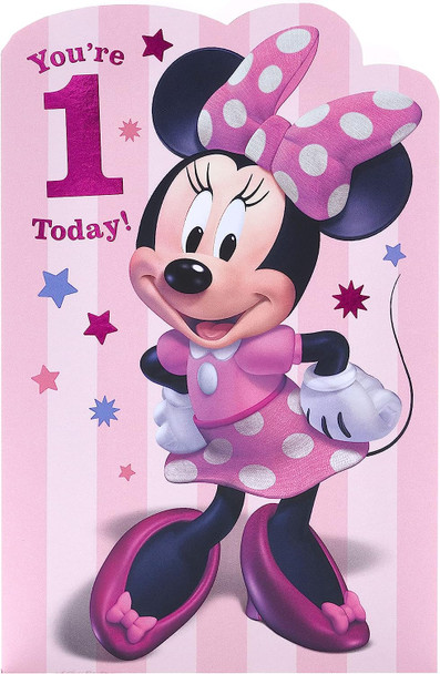 Disney Pink Design With Minnie Mouse 1st Birthday Card