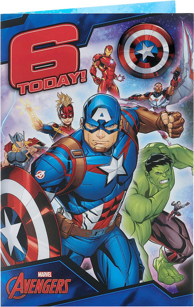 Marvel  Avengers Design 6th Birthday Card with Badge