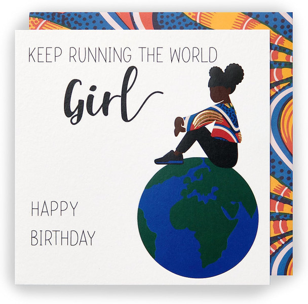 Afrotouch Running The World Girl Blank Birthday Card