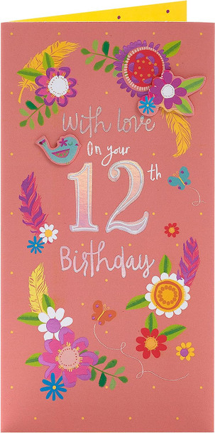 Pretty Flower Design 12th Birthday Card