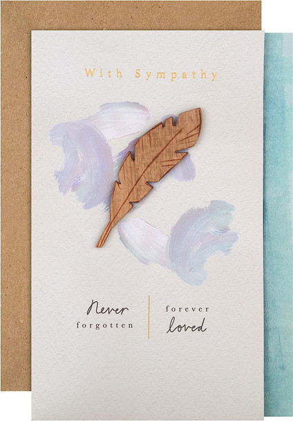 Contemporary Design with Wooden Feather Attachment Sympathy Card