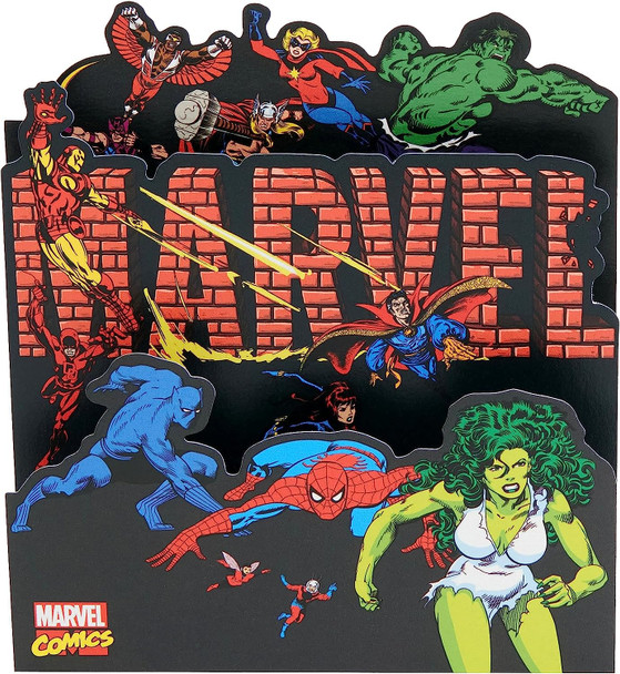 Marvel Retro Pop-Up Design, With Iron-Man, She-Hulk, Spider-Man Birthday Card