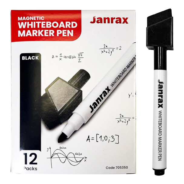 Pack of 72 Magnetic Whiteboard Black Marker Pens with Dry Wipe Eraser