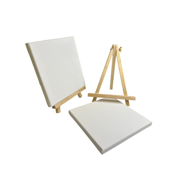 Pack of 48 20x20cm Canvas and Wooden Easel Sets