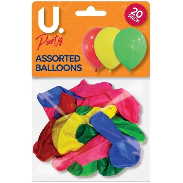 12 x Pack of 20 Assorted Coloured Balloons