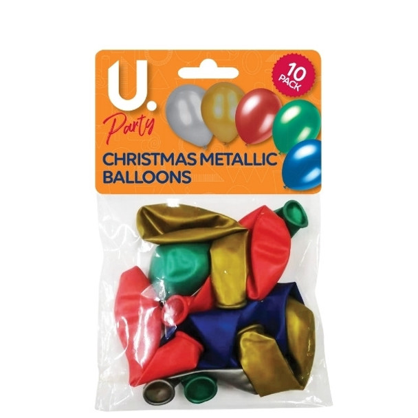 12 x Pack of 10 Christmas Metallic Balloons