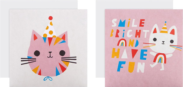 Pack of 10 in 2 Cute Cat Designs Kids Birthday Cards