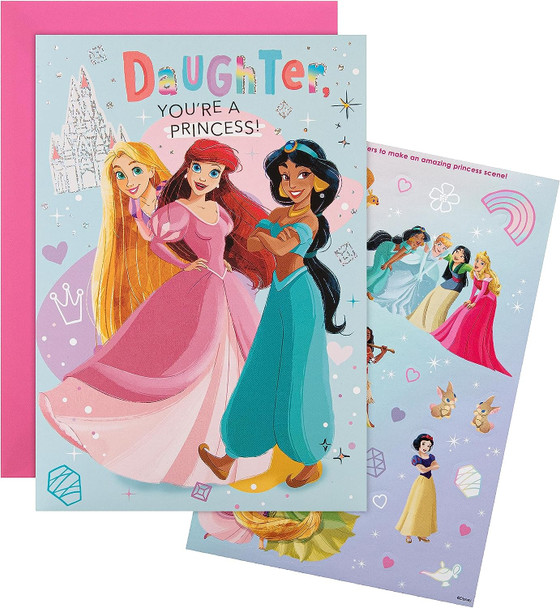 Disney Princess Design Daughter Birthday Card with Sticker Sheet