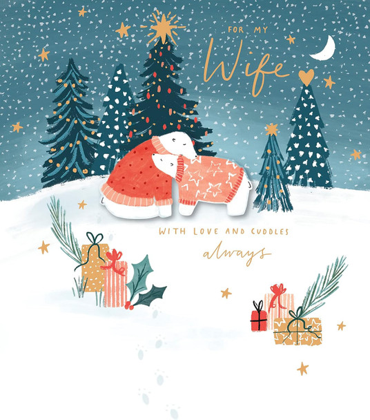 Cute Polar Bear Embellished Wife Christmas Card