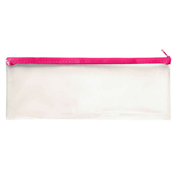 Pack of 48 Janrax 13x5" Pink Zip Clear Exam Pencil Cases