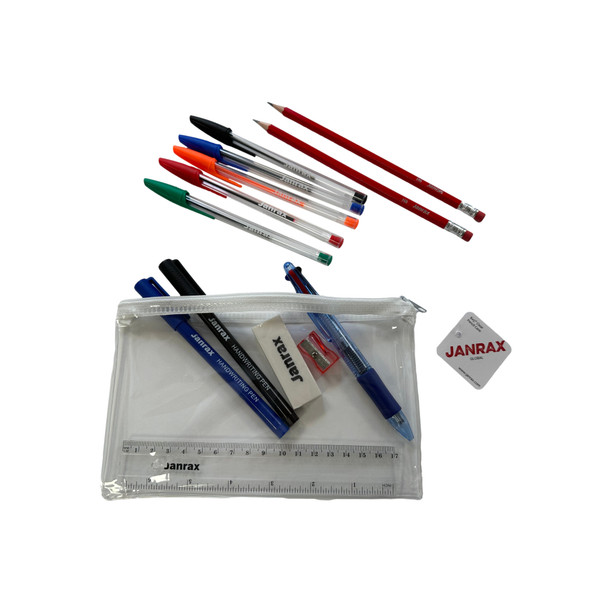 Pack of 6 Stationery Filled White Zip 8x5" Pencil Cases