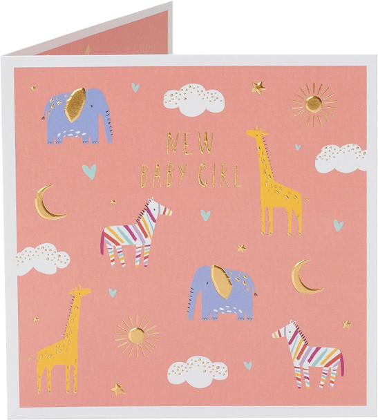 Sweet Animal Design New Baby Girl Congratulations Card