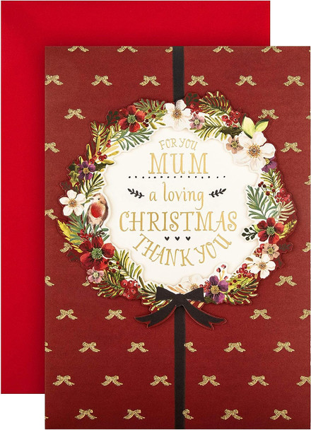 Traditional 3D Festive Wreath Design Mum Christmas Card