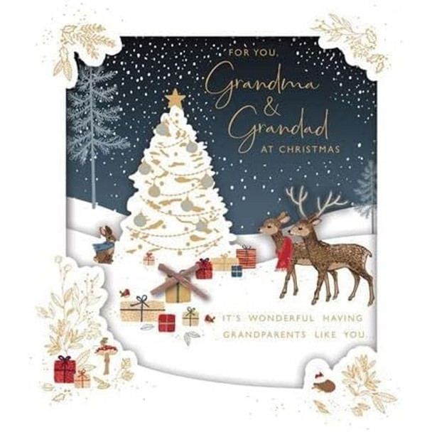 Beautiful Decorative Cut Out Design Grandma & Grandad Christmas Card