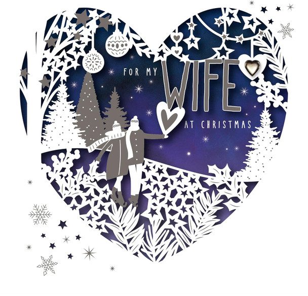 3D Cut Out Foiled Embellished Wife Christmas Card