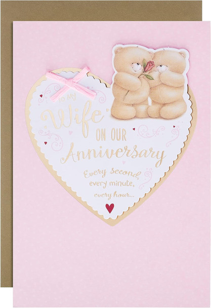 Forever Friends Pink Raffia Bow Wife Anniversary Card