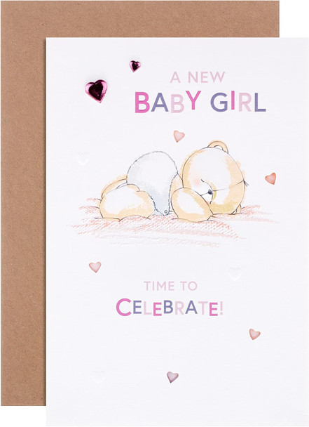 Forever Friends Pink Design Baby Girl Birth Congratulations Card