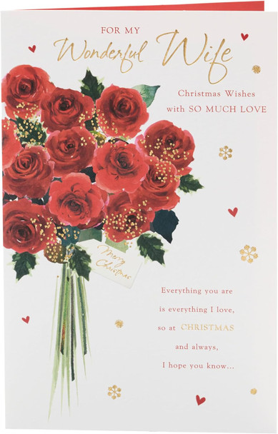 Red Floral Design Wife Christmas Card
