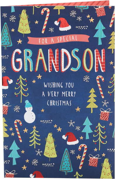 Festive Pattern Design Grandson Christmas Card