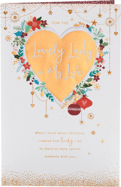 Gold Heart Design Lovely Lady Christmas Card