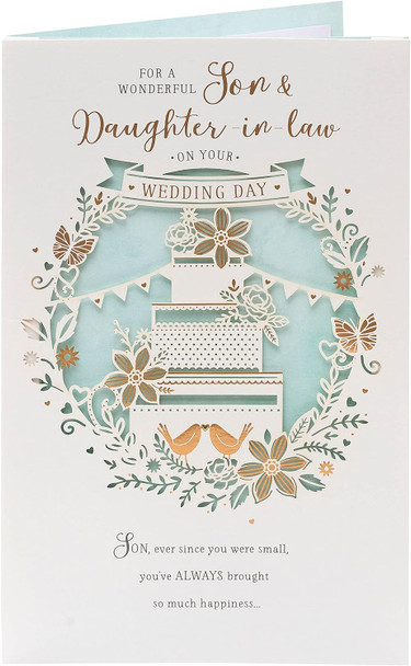 Laser Cut Cake Design Traditional Son & Daughter-In-Law Wedding Day Congratulations Card