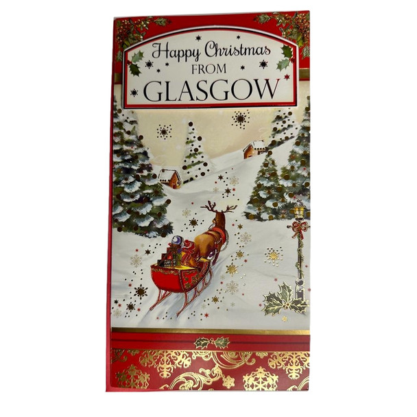 From Glasgow Couple Ride On Reindeer Sleigh Design Christmas Card