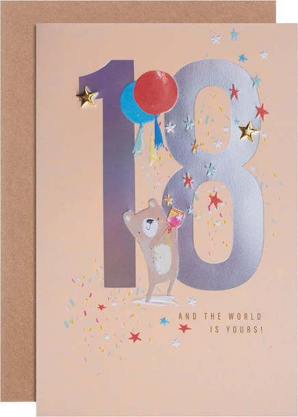 Contemporary Embossed Illustrated Bear Design 18th Birthday Card 