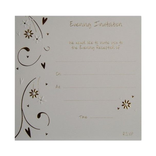 Pack of 10 Luxury Gold Foiled Wedding Evening Invitations - Hearts & Flowers